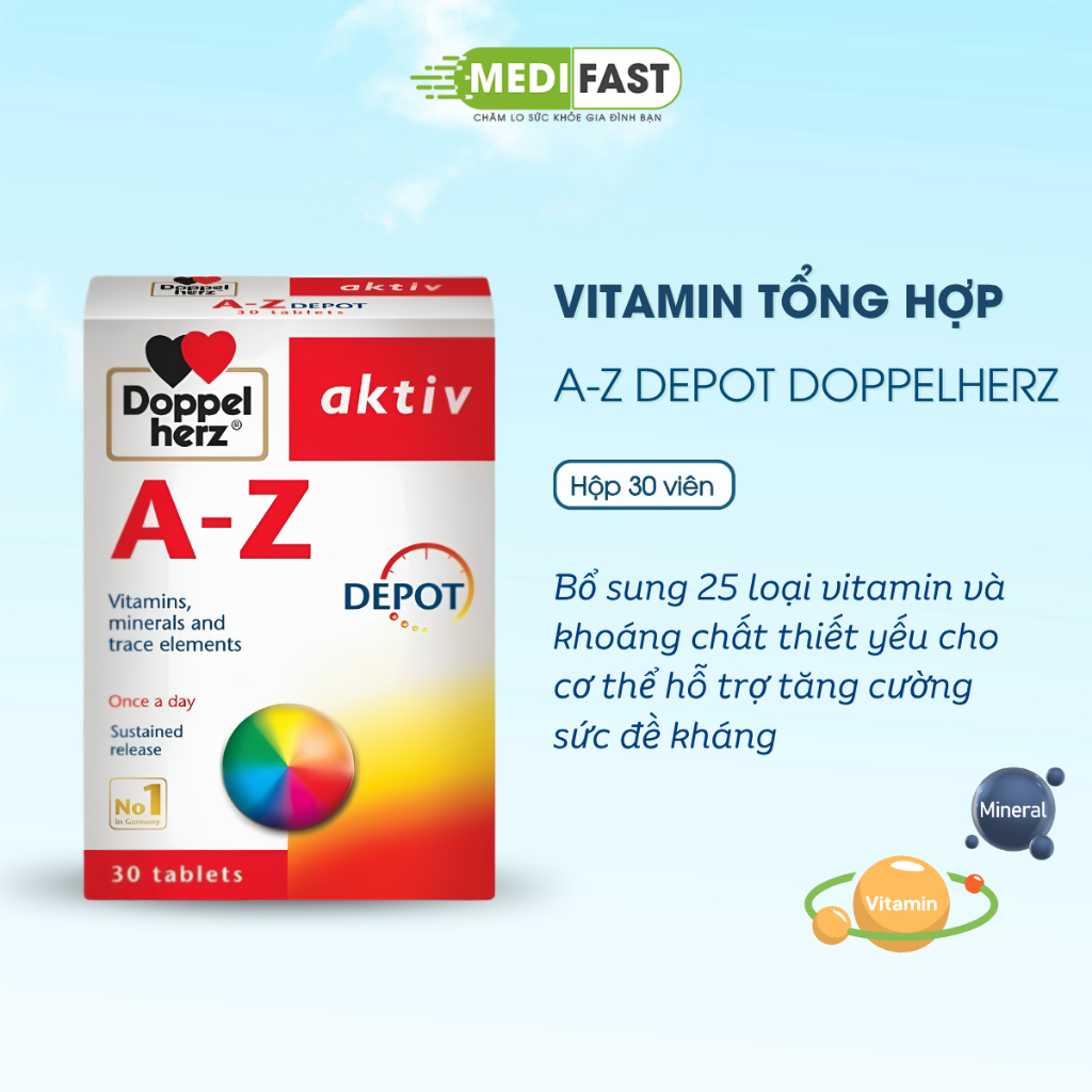 Bổ sung vitamin tổng hợp AZ Depot Doppelherz Aktiv - Bổ sung vitamin và khoáng chất giúp tăng sức đề