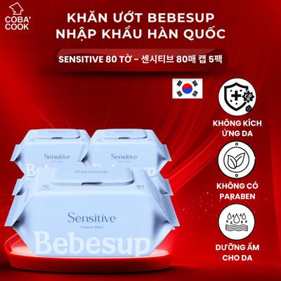 Bộ 5 Gói Khăn Ướt Sensitive Gói Lớn 80 Tờ Hàn Quốc Thương Hiệu Bebesup