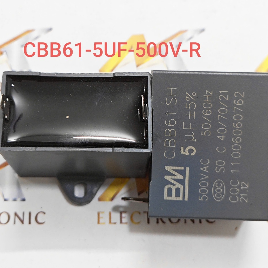 Tụ khởi động CBB61 5UF 500V - Tụ quạt CBB61 500V 5UF dùng rắc cắm hãng BM chất lượng cao mới 100%