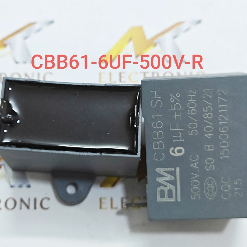 Tụ khởi động CBB61 6UF 500V - Tụ quạt CBB61 500V 6UF dùng rắc cắm hãng BM chất lượng cao mới 100%