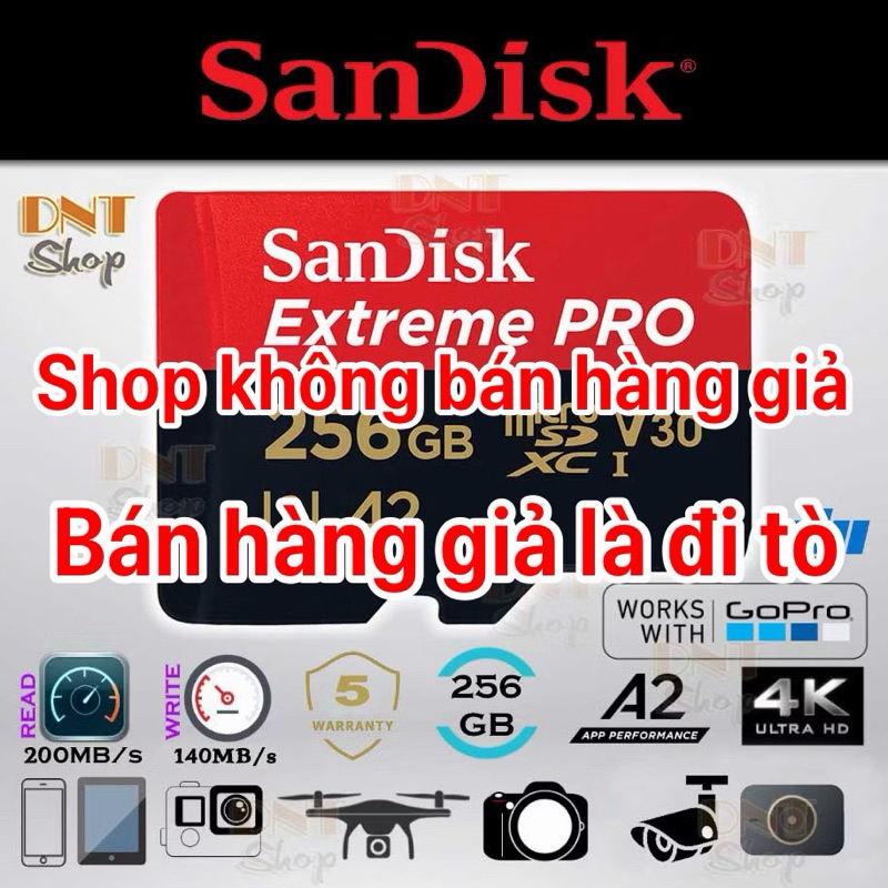 Thẻ nhớ MicroSDXC SanDisk Extreme PRO A2 - 256GB V30 U3 Class 10 UHS-I 200MB/s 170MB/s (SDSQXCD-256G
