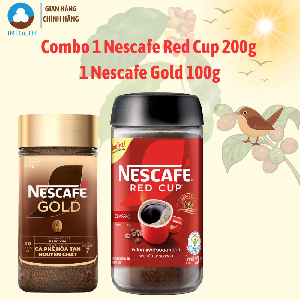 Combo 1 Cà phê hòa tan Nescafe Red Cup 200g và 1 Nescafe Gold 100g
