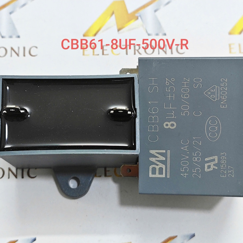 Tụ khởi động CBB61 8UF 500V - Tụ quạt CBB61 500V 8UF dùng rắc cắm hãng BM chất lượng cao mới 100%