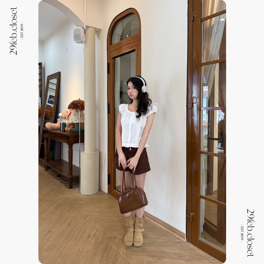 Áo thô tay bồng trễ vai kèm dây buộc eo, áo kiểu nữ mùa hè có tay bồng buộc eo - 29feb.closet - A594 | BigBuy360 - bigbuy360.vn
