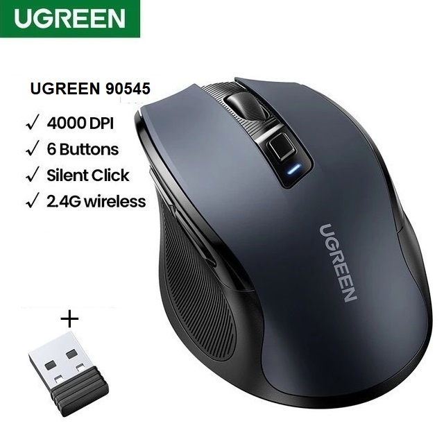 Chuột không dây chính hãng Silent Click Ugreen 90545 (MU006)  Chuột Ergonomic 5 cấp độ 4000 DPI