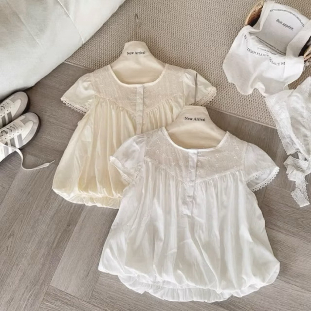 Áo babydoll nữ HÀNG LOẠI ĐẸP áo bayby doll nữ tay ngắn vôt tròn phối nút mùa hè mát mẻ Phối ren AO00
