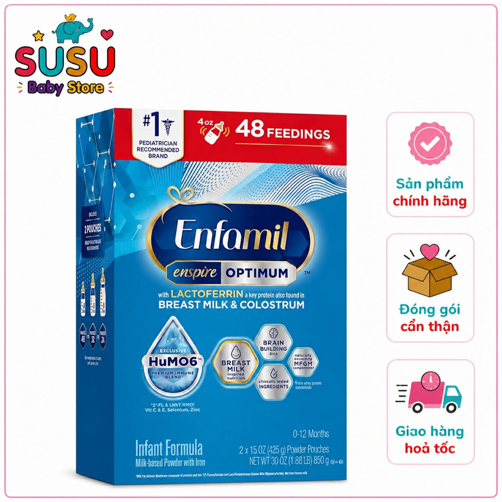 Sữa Bột Enfamil Enspire Optimum Mỹ Hộp Giấy 850g cho bé cho bé từ 0 - 12 tháng