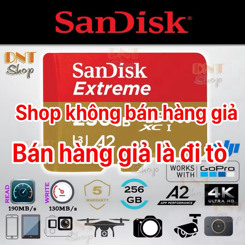 Thẻ nhớ MicroSDXC SanDisk Extreme A2 - 256GB V30 U3 4K Class 10 UHS-I 190MB/s 160MB/s (SDSQXAV-256G-