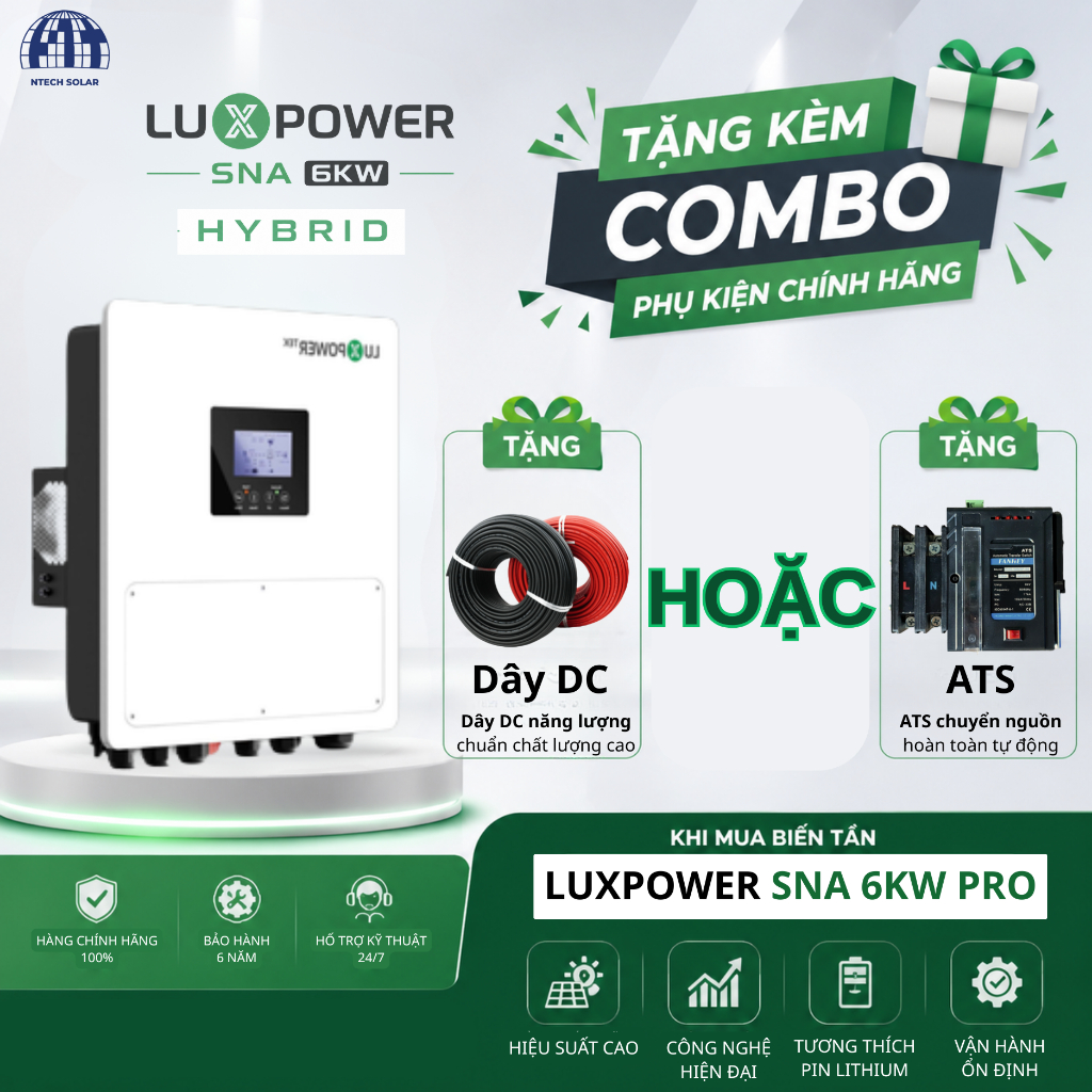 INVERTER HYBRID LUXPOWER SNA PRO EU 6K, TẶNG PHỤ KIỆN CỰC HOT