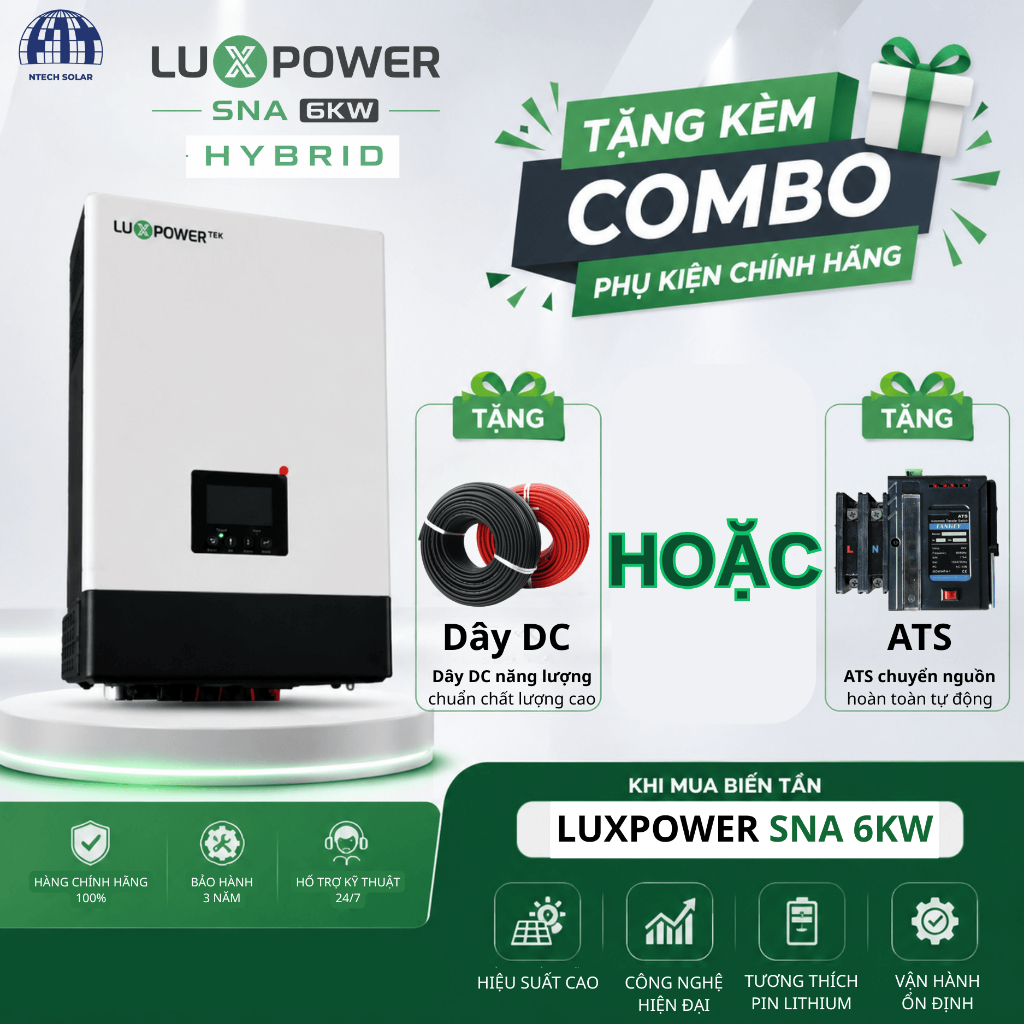 LUXPOWER HYBRID INVERTER 6KW SNA6000 - WPV - TẶNG PHỤ KIỆN CỰC HOT