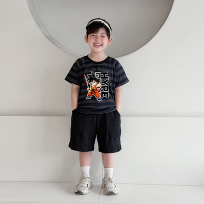 Bộ cộc kẻ bé trai hình sogoku chất liệu thun cotton mềm mát size từ 15-45kg - Quần áo trẻ em nam Loza Kids CK684