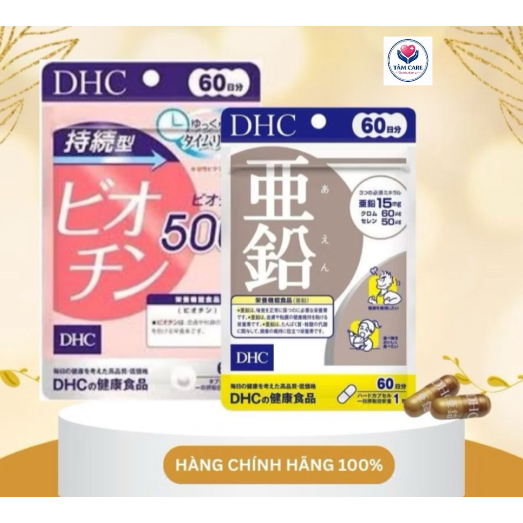 Combo viên uống DHC giúp tóc chắc khoẻ, ngăn rụng tóc, ngừa mụn 60 ngày (DHC Kẽm và DHC Biotin)