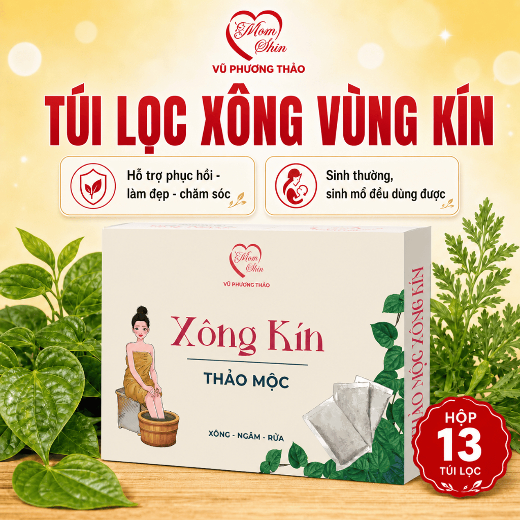 TÚI LỌC XÔNG VÙNG KÍN MOM SHIN, túi lọc xông kín thảo mộc hỗ trợ xông ngâm rửa, hộp 13 túi