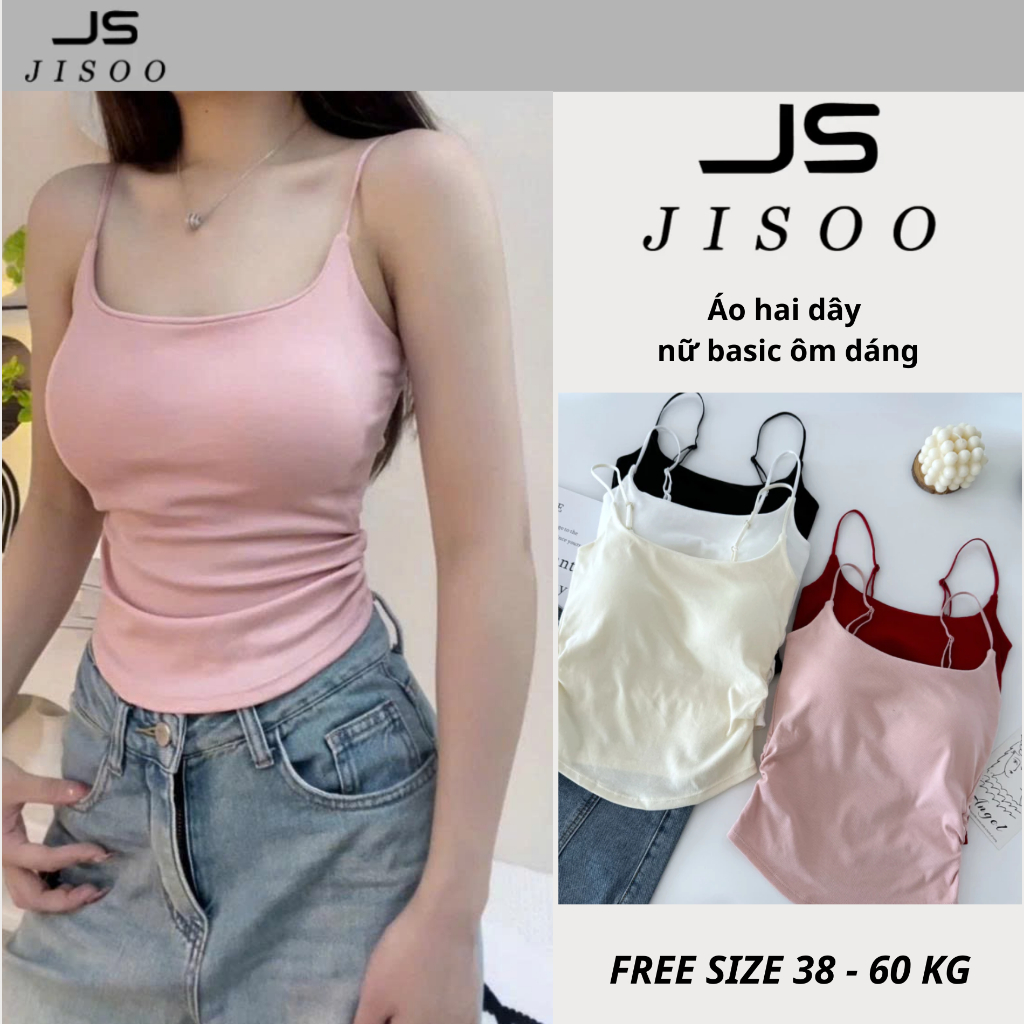 Áo hai dây màu trơn có mút đệm ngực dây quai điều chỉnh nhún sườn thời trang mùa hè quyến rũ AT1