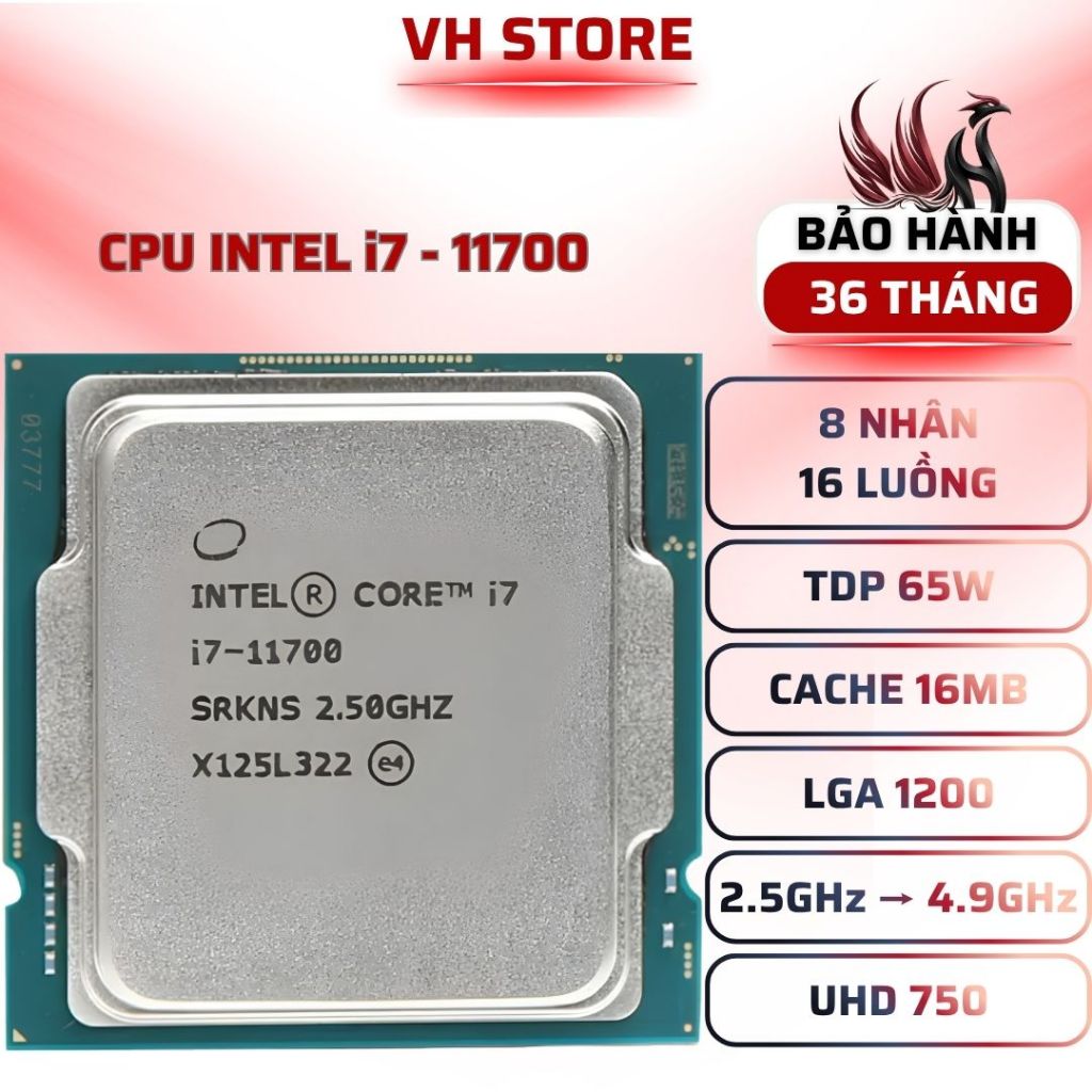 CPU Intel Core i7-11700 8C16T Turbo 4.9GHz LGA1200 - BẢO HÀNH 36 THÁNG - VHSTORE