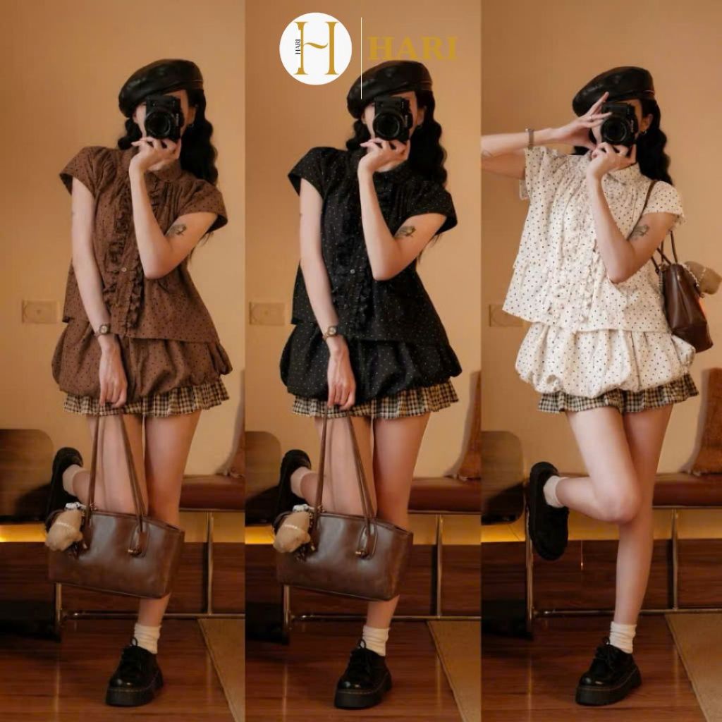 Set Áo Babydoll Chấm Bi Nữ Hari Mix Chân Váy Bí Dáng Xinh, Set Đồ Tiểu Thư Dễ Thương 2050 | BigBuy360 - bigbuy360.vn