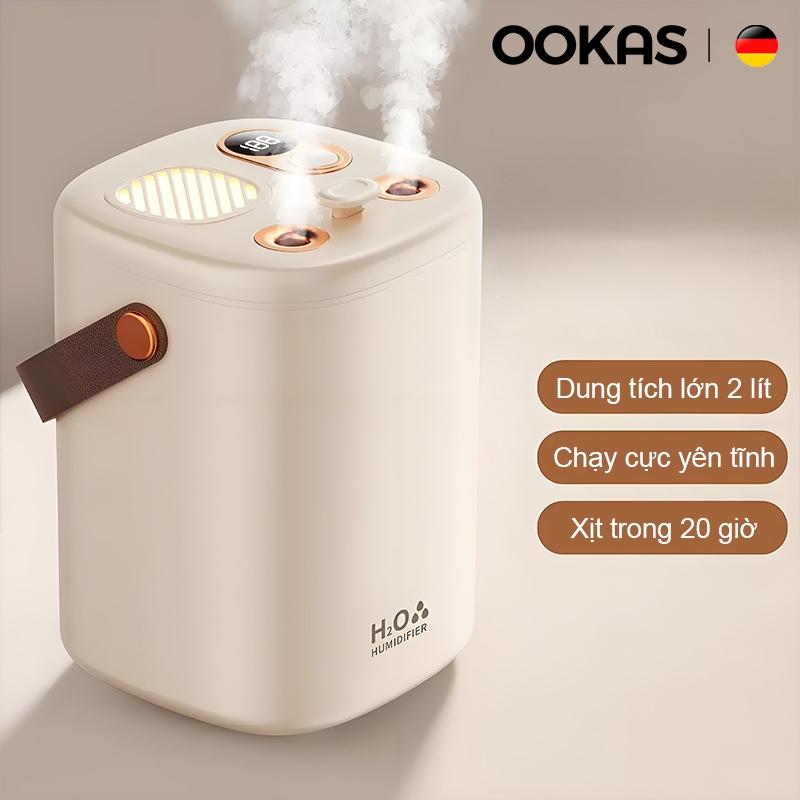 OOKAS Máy Tạo Ẩm 2 đầu phun sương, tích hợp đèn Led, dung tích lớn