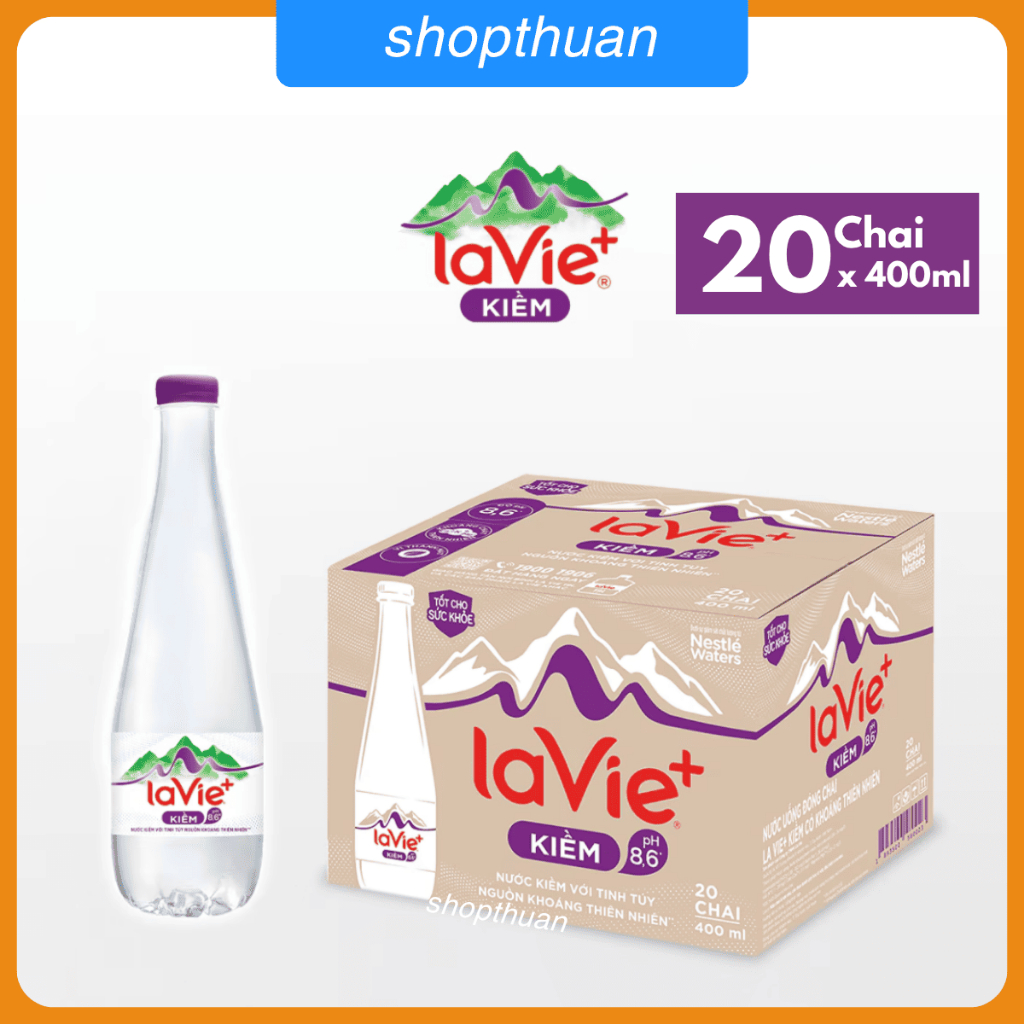 Nước khoáng LaVie+ Kiềm 400ml (Thùng 20 chai) - La Vie+ Kiềm Alkaline water