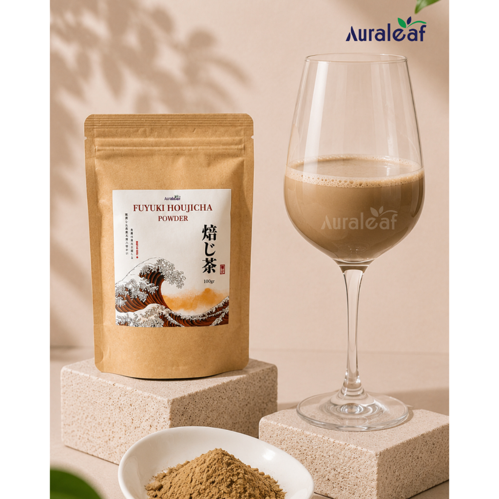 Bột Houjicha Fuyuki Nhật Bản Auraleaf Trà Rang Nguyên Chất Ít Caffeine, Pha Chế, Làm Bánh 100g