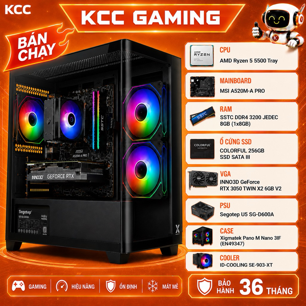 Bộ máy tính PC Ryzen 5 Giải trí game, học tập R5 5500 RTX 3050, A380, RX550 - Chính hãng bền bỉ