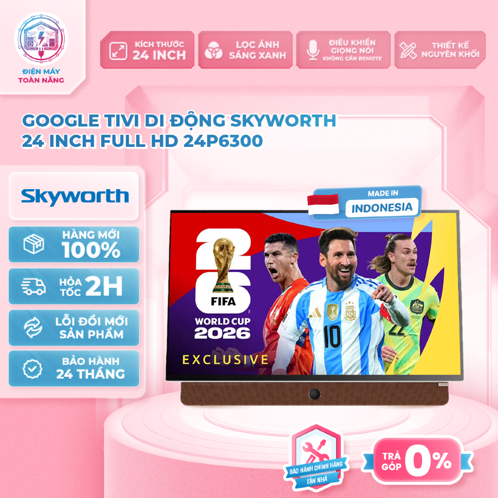 Google Tivi Xách Tay Di Động Skyworth FHD 24P6300 - Kích Cỡ 24 Inch - Chính Hãng