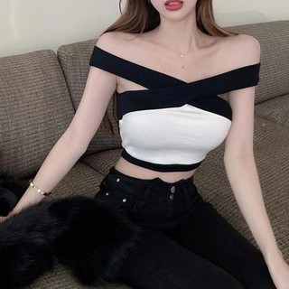 Áo Yếm Nữ Phối Màu Chéo Tôn Dáng Phong Cách Hàn Quốc
