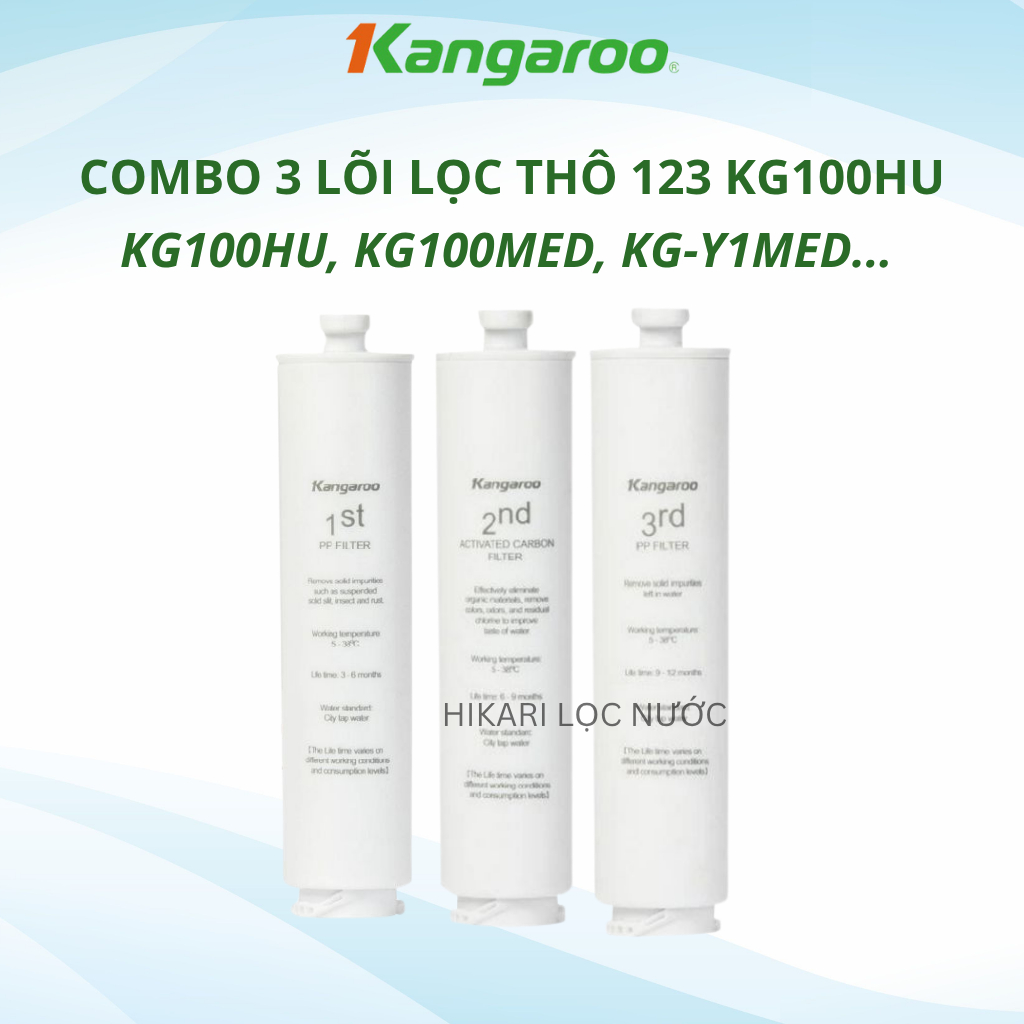 Bộ Lõi lọc nước 123 KG100HU, KG100HU+ dành cho các máy Kangaroo KG100HU, KG100HU+, KG100MED, KG100EE
