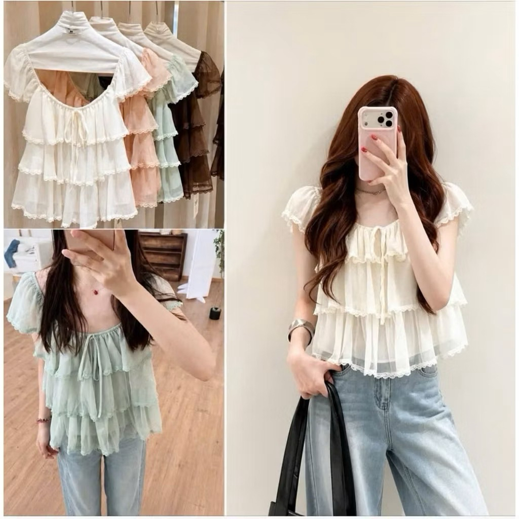 ( DEAL MỞ BÁN ) VN109 Áo tầng phối ren thắt nơ nhiều màu xinh xắn by CarrotShop | BigBuy360 - bigbuy360.vn