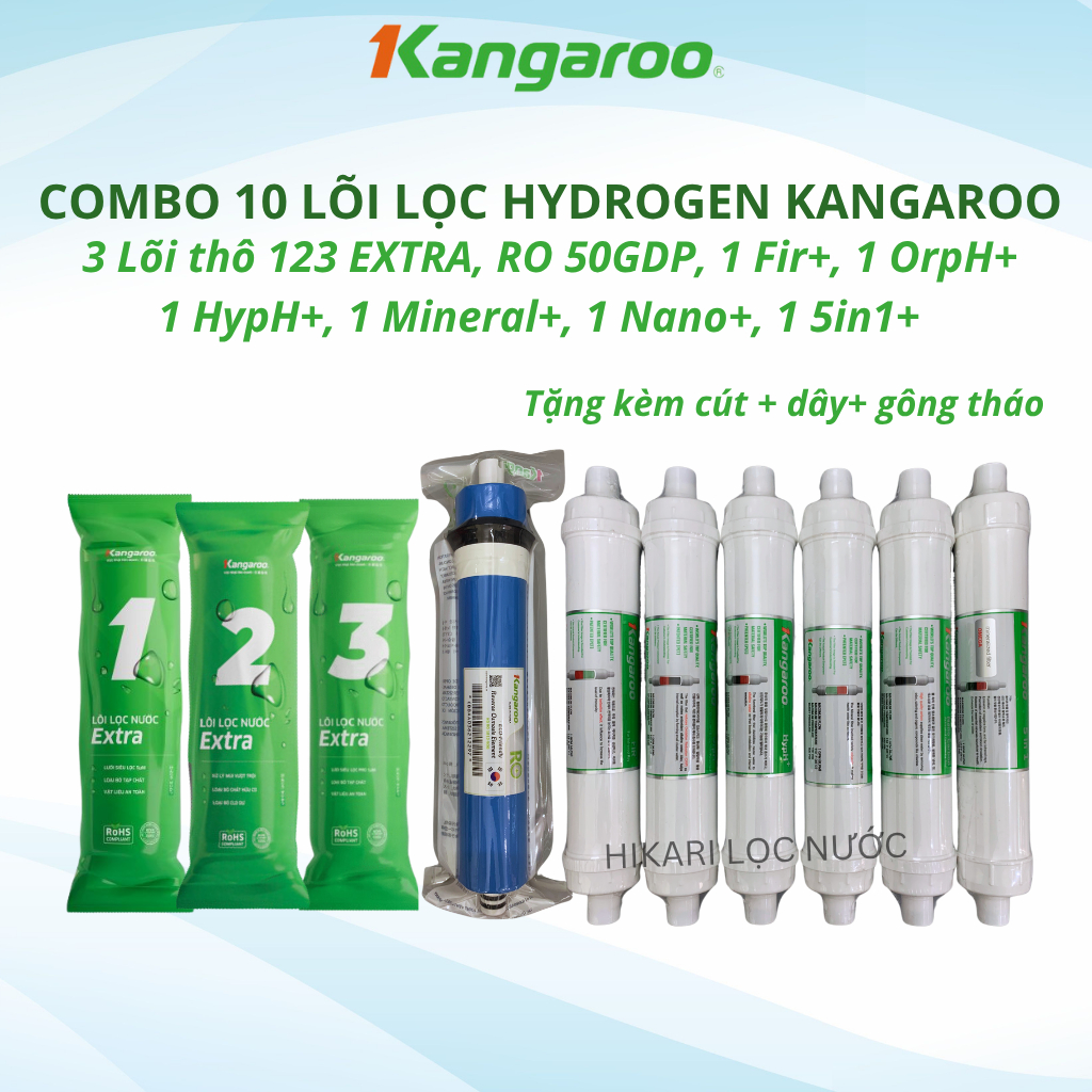 Combo 10 Lõi Lọc Nước Kangaroo Dòng Hydrogen Cao Cấp Model KG100HP, KG100HG, KG100HC, KG100HA... Bổ 