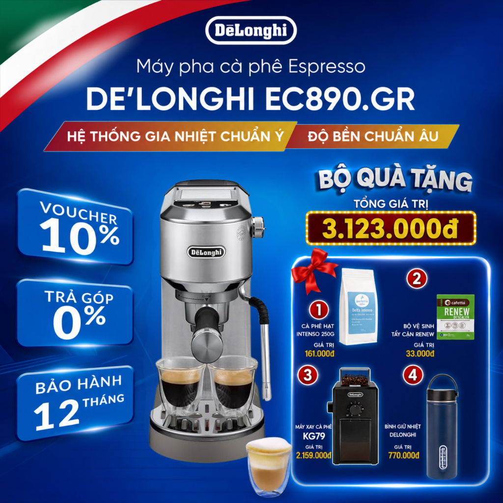 Máy pha cà phê DeLonghi Dedica Duo EC890  | Arte EC885– Chính hãng, pha Espresso Cappuccino tại nhà