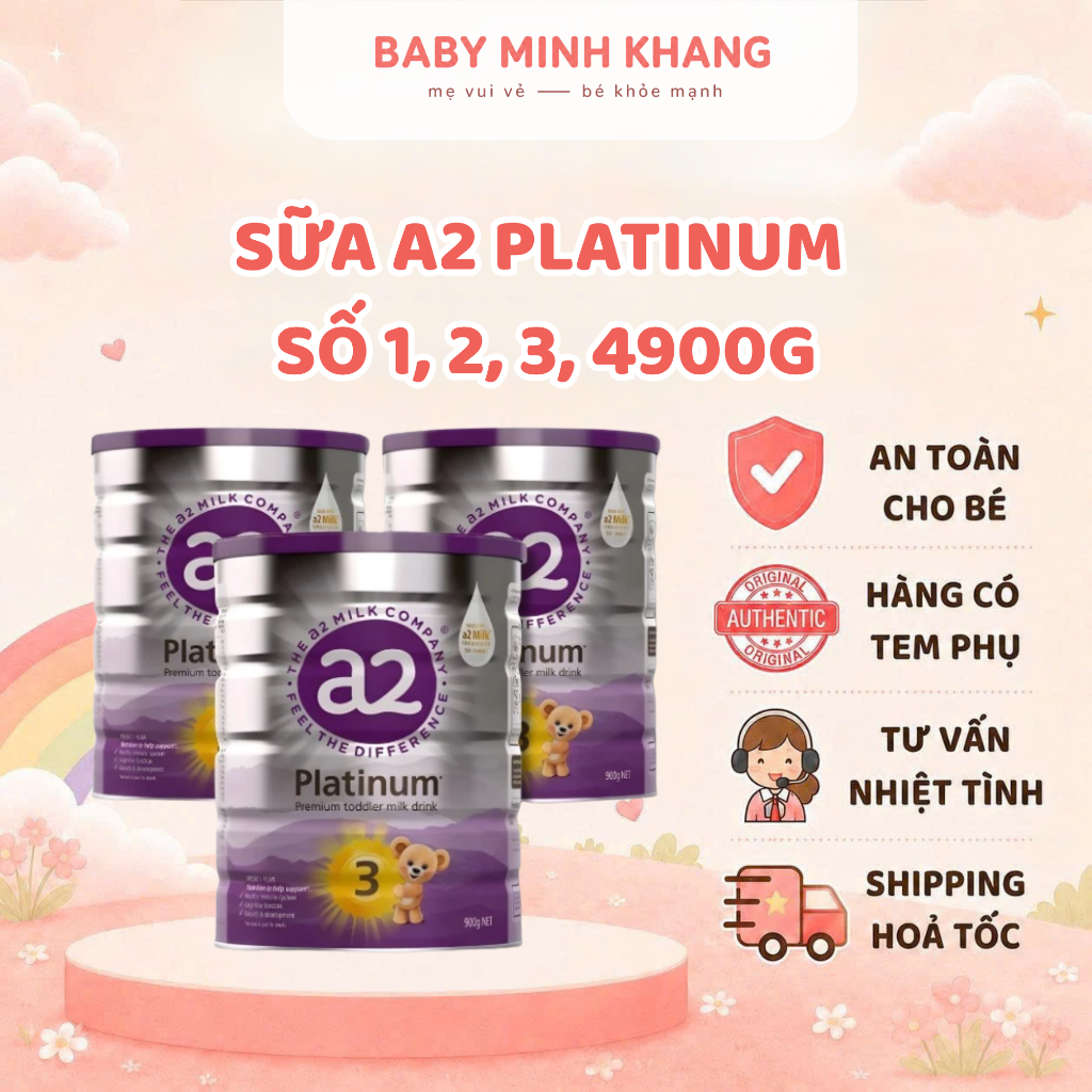 Sữa A2 Platinum số 1, 2, 3, 4 Cho Bé Phát Triển Toàn Diện Lon 900g
