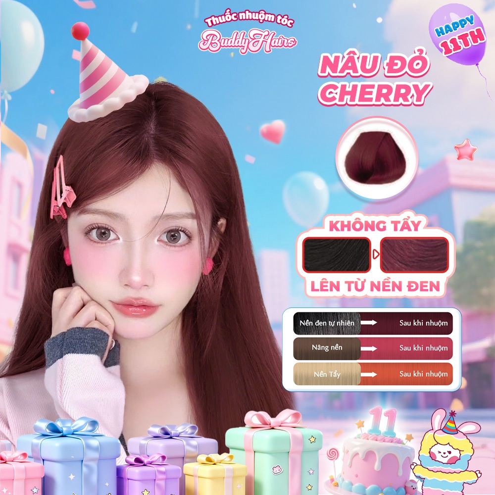 Thuốc nhuộm tóc màu NÂU ĐỎ CHERRY, STRAWBERRY thuốc nhuộm tóc không cần tẩy, kem nhuộm tóc tại nhà B