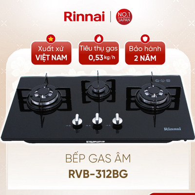 [CHÍNH HÃNG] Bếp gas âm Rinnai RVB-312BG - Mặt bếp Kính cường lực và kiềng men