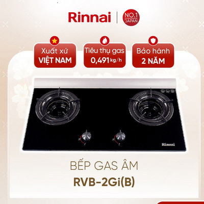 [CHÍNH HÃNG] Bếp gas âm đầu đốt trong Rinnai RVB-2Gi(B) - Mặt bếp Kính cường lực và kiềng men