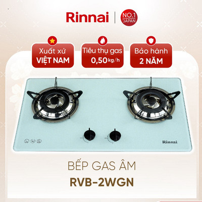 [CHÍNH HÃNG] Bếp gas âm Rinnai RVB-2WGN - Mặt bếp kính và kiềng men