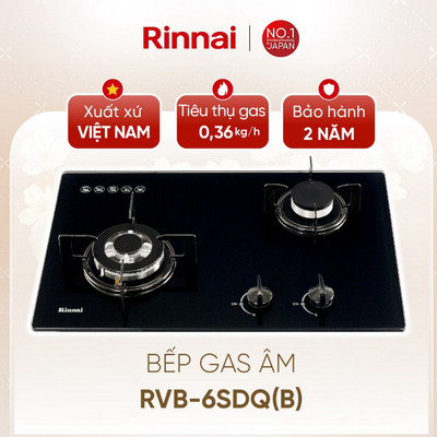 [CHÍNH HÃNG] Bếp gas âm Rinnai RVB-6SDQ(B) - Mặt bếp kính và kiềng bếp men