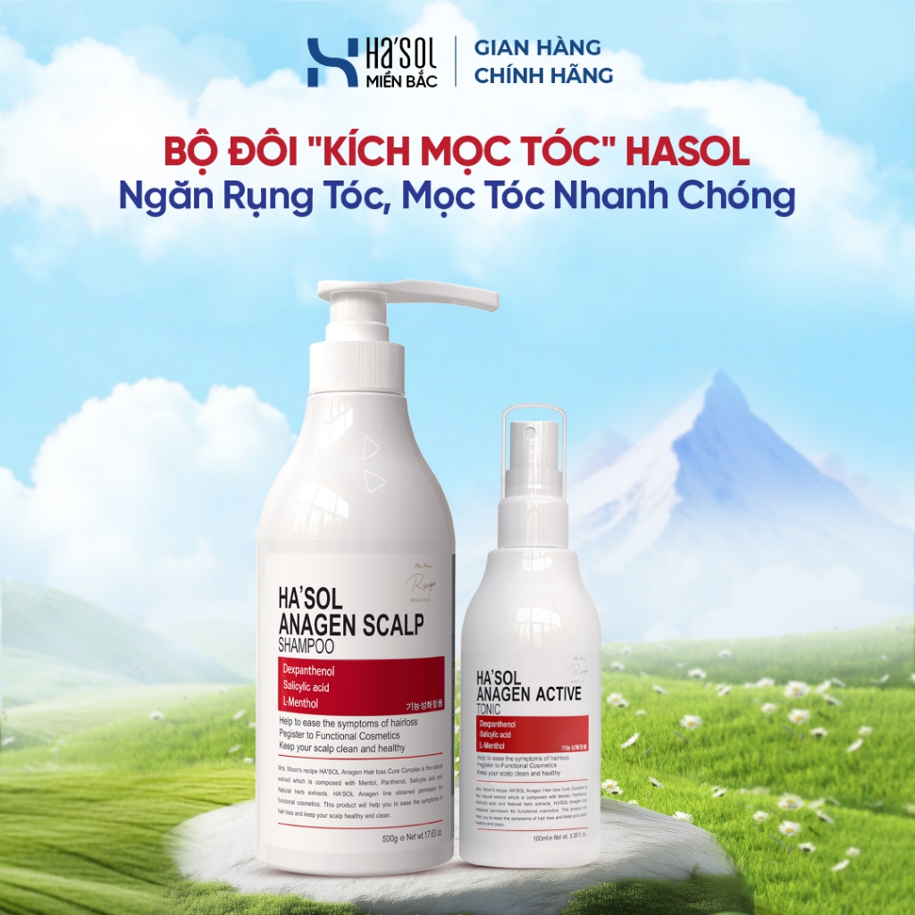 Combo Dầu Gội HASOL Hỗ Trợ Giảm Rụng và Mọc Tóc Ha'sol Anagen Scalp Shampoo 500g + Xịt Ha'sol Anagen