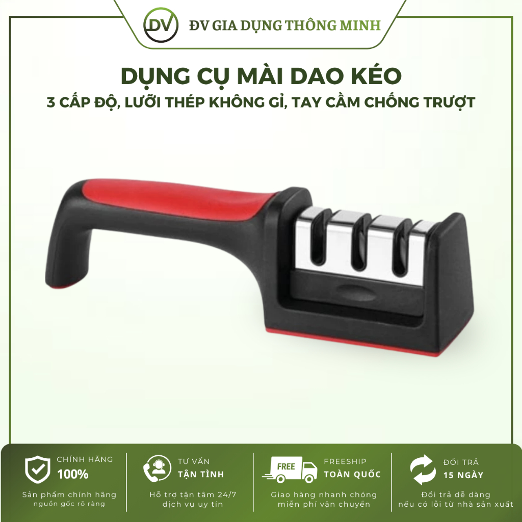 Dụng cụ mài dao kéo 3 cấp độ cầm tay lưỡi thép không gỉ tay cầm chống trượt tiện dụng