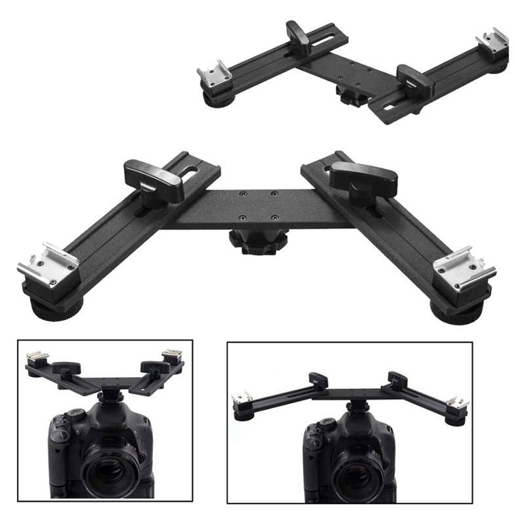 Giá Đỡ Đèn Flash Đôi Dual Arm Gắn Hot Shoe Máy Ảnh Cho Đèn LED Microphone