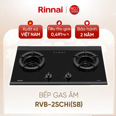 [CHÍNH HÃNG] Bếp gas âm đầu đốt trong Rinnai RVB-2SCHi(SB) - Mặt bếp kính SCHOTT và kiềng bếp gang