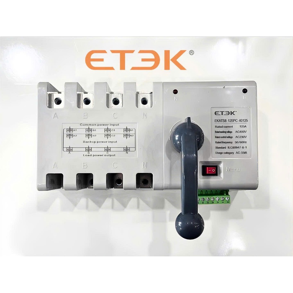 Bộ ATS Chuyển Mạch 2 Nguồn Tự Động 125A 4P EKATS8-125PC-40125A  | Bảo Hành 06 Tháng | Solarptvtek