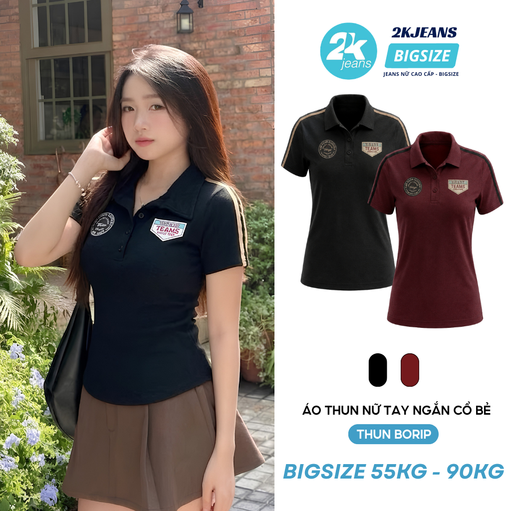 Áo Thun Nữ Ngắn Tay Cổ Bẻ 2KJeans, Áo Thun Nữ Kiểu Polo Chất Cotton Borip Co Giãn AT9101