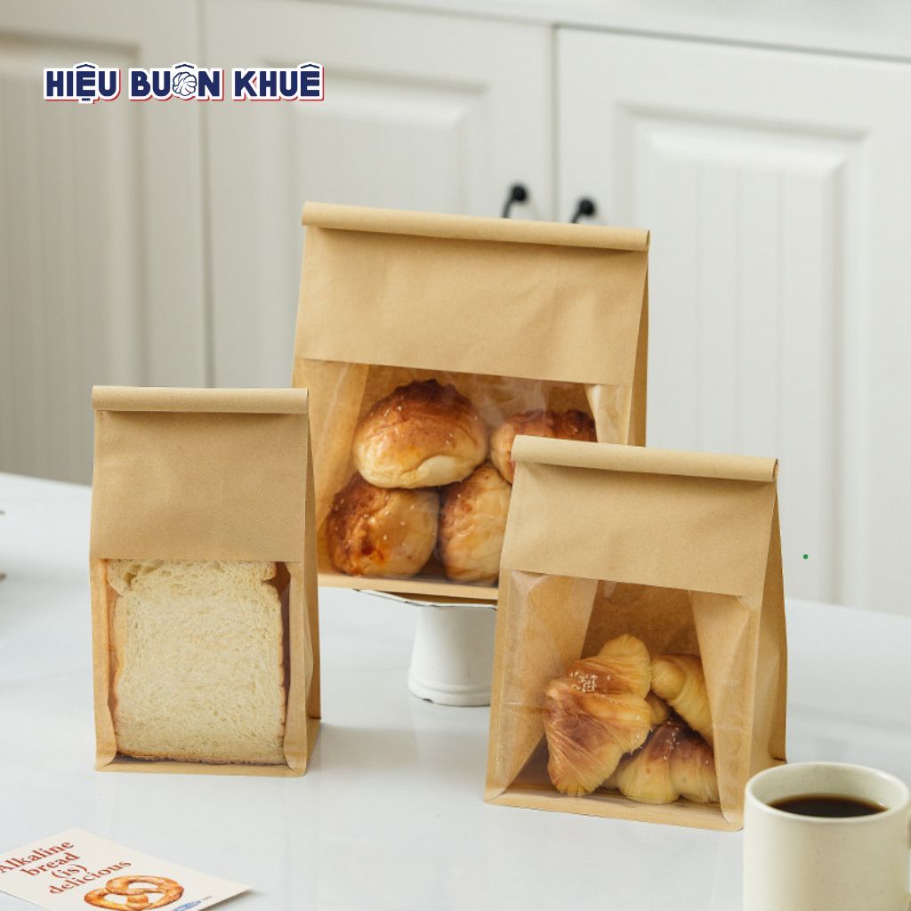 100 Túi Giấy Kẽm Nâu Kraft Bánh Ngọt, Croissant, Sandwich, Bánh Mì Hoa Cúc, Bắp Rang Bơ, Bánh Kẹo