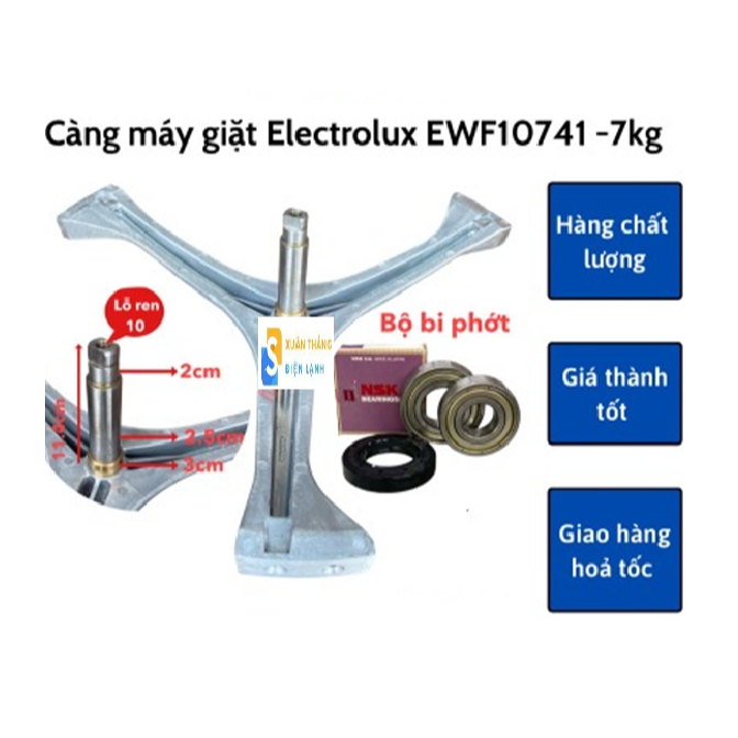 Càng máy giặt Electrolux EWF10741 7kg kèm bi phớt - trục càng ba chảng máy giặt Electrolux 10741- ĐI