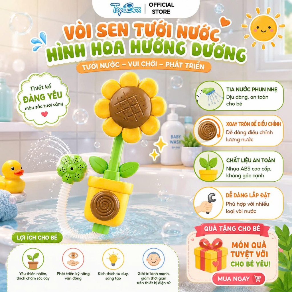 Đồ chơi nhà tắm cho bé vịt phun nước tự động, Có vòi sen mini, quà tặng mùa hè cho bé đi bể bơi