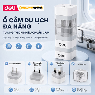 [MUA 3 GIẢM 30%] Ổ Cắm Chuyển Đổi Du Lịch Deli, Ổ Điện Du Lịch Nhỏ Gọn Du Lịch Tiêu Chuẩn Mỹ, Anh, Châu Âu, Nhật