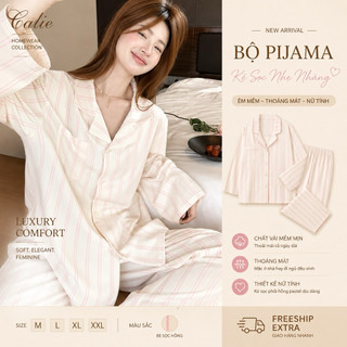 𝙏𝙖𝙡𝙞𝙚- Bộ đồ ngủ nữ kẻ sọc pastel dài tay_N34