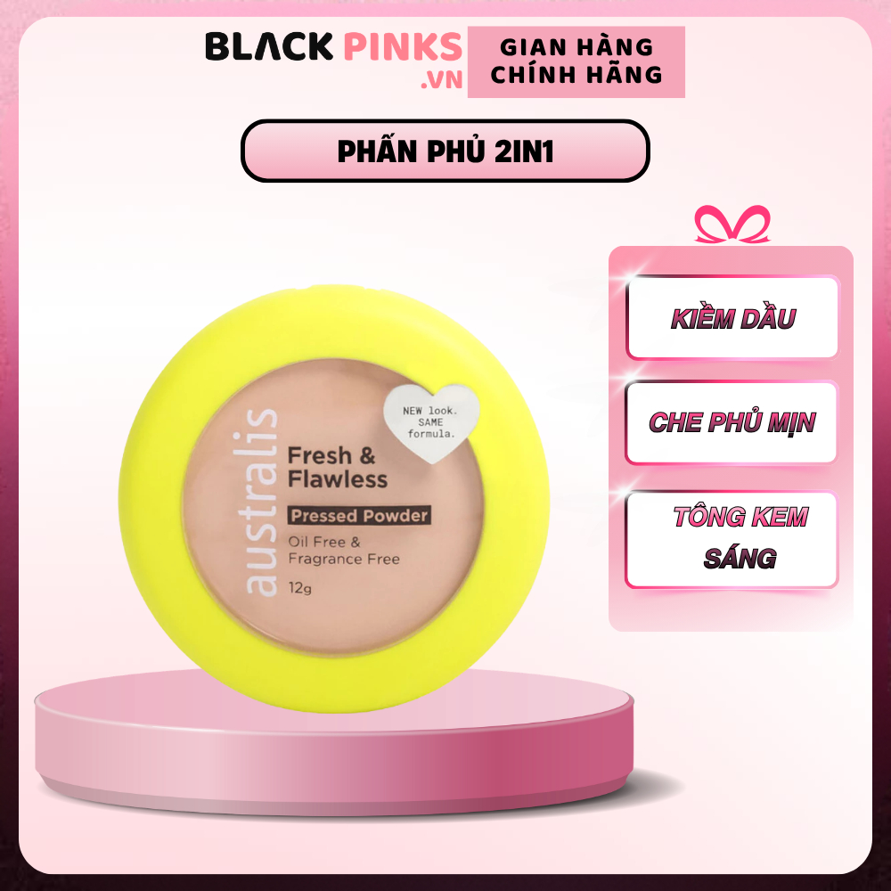 Phấn phủ Australis kiềm dầu 2 in 1 tông màu kem sáng light beige 12g