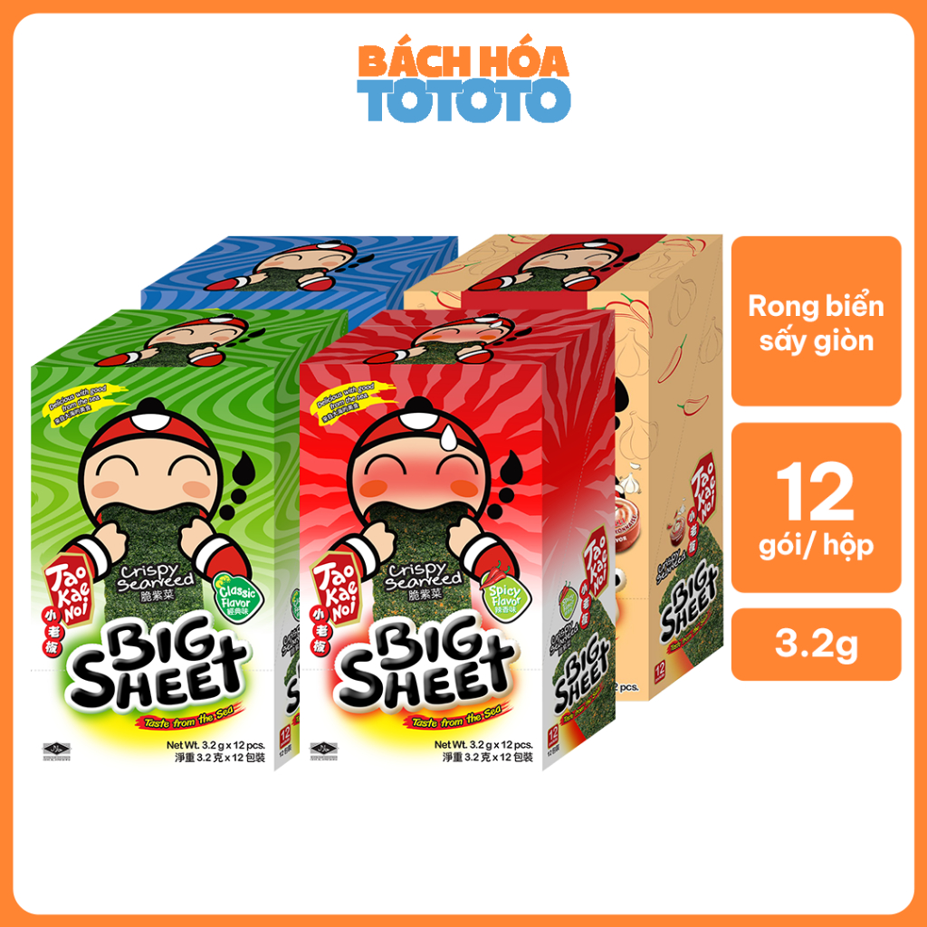 [ĐƠN 200K TẶNG 1 GÓI SNACK SACHI PHỦ VỊ] Snack Rong Biển BIG SHEET Taokaenoi (12 Gói/Hộp) Ăn Vặt Thá