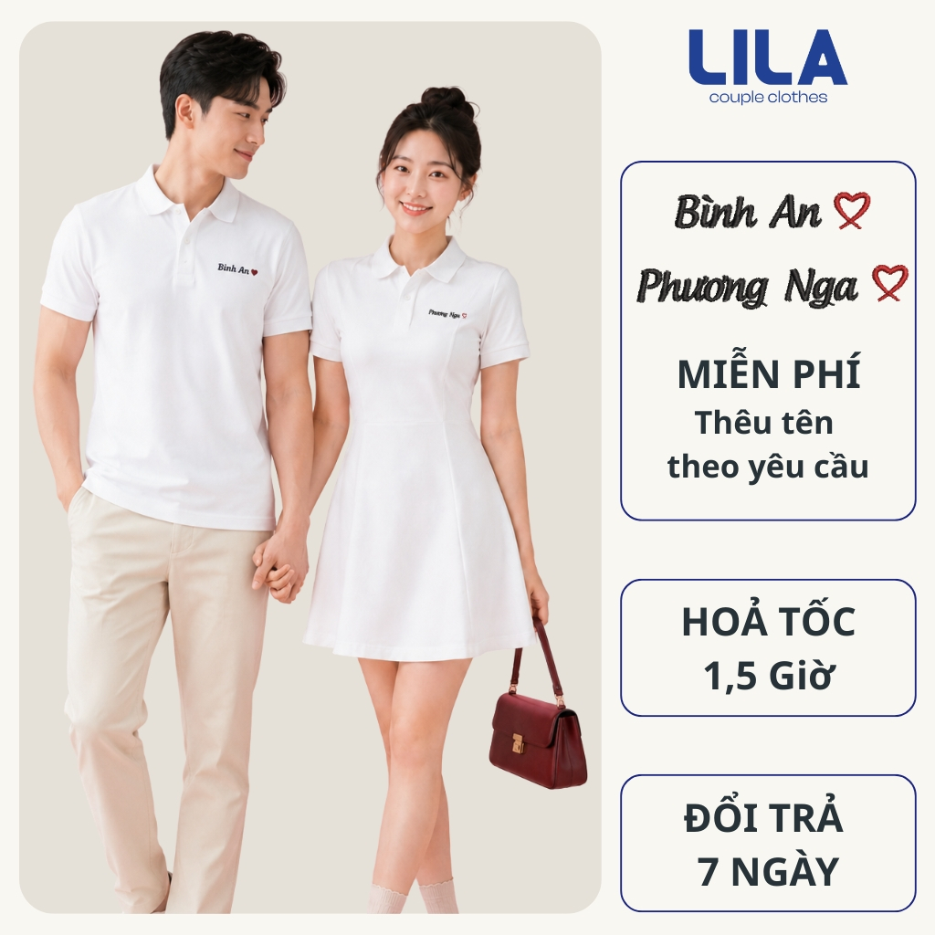 Áo polo nam váy polo nữ basic vải cotton, đồ đôi nam nữ thêu tên theo yêu cầu, Đồ cặp couple - LiLa